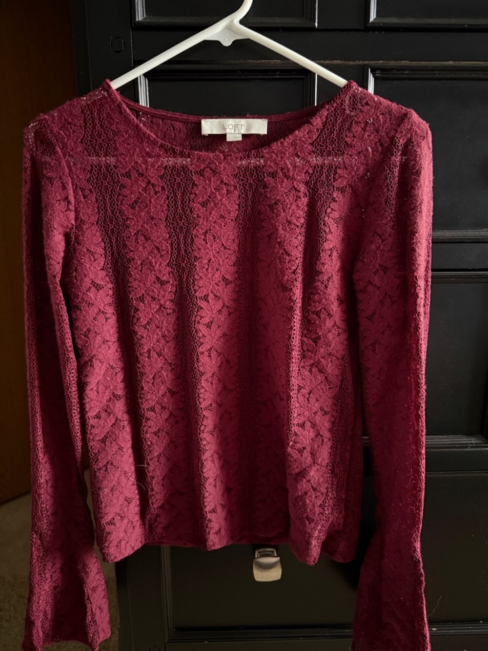LOFT Wine Lace Long Sleeve Blouse